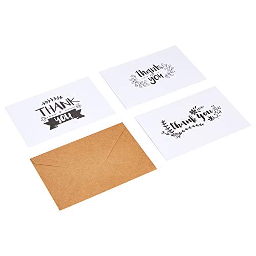 Amazon Basics Thank You Cards and Envelopes, Black and White, 4" x 6", 48 Count