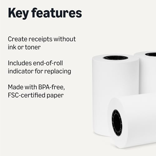 Amazon Basics Thermal Paper Receipt Rolls for POS, 2 1/4" x 50', BPA-Free, FSC Certified, Recycled Materials, White, 50 Rolls view 2