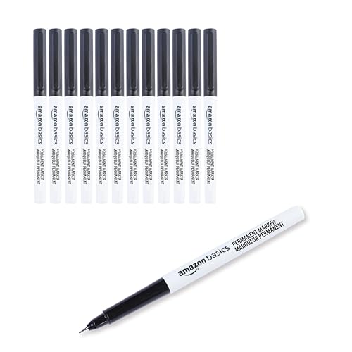 Amazon Basics Ultra Fine Point Permanent Markers, Black, 12-Pack