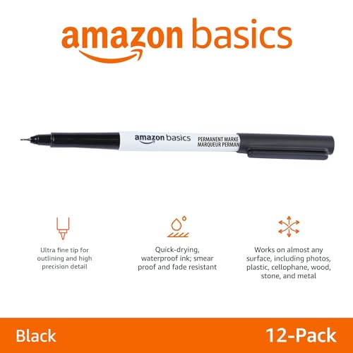 Amazon Basics Ultra Fine Point Permanent Markers, Black, 12-Pack