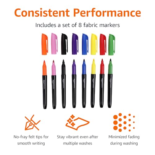Amazon Basics Vibrant Fabric Markers, Assorted Colors, 8-Pack