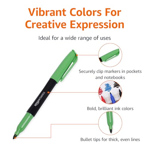 Amazon Basics Vibrant Fabric Markers, Assorted Colors, 8-Pack