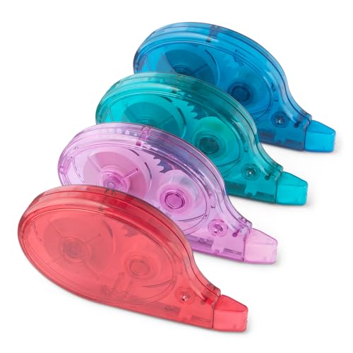 Amazon Basics White Out Correction Tape with Dispenser, 39.3ft, 4-Count Pack, Easy to use, Fast, Clean and Easy to Use Tear-Resistant Tape Office or School Supplies, Green, Orange, Purple, Red, Blue