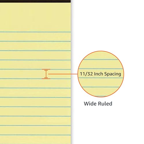 Amazon Basics Wide Ruled Lined Writing Pads, 8.5" x 11.75", Canary, 12-Pack of 50 Perforated Sheets, Sturdy Backing view 3