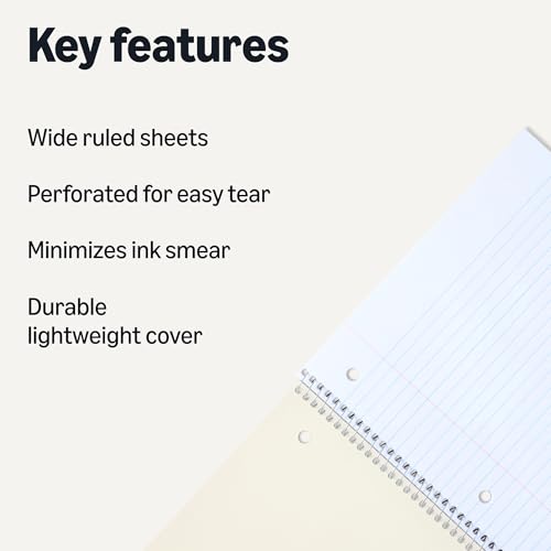 Amazon Basics Wide Ruled Spiral Notebook, For Work and School, 70 Sheets, 8" x 10.5", 3 pack, Assorted Pastel Solid Colors view 2