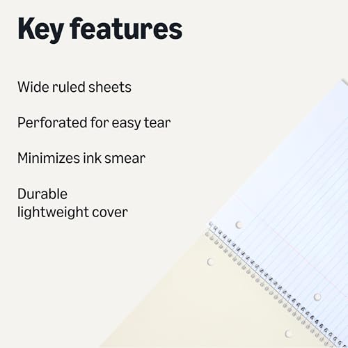 Amazon Basics Wide-Ruled Spiral Notebooks, 8" x 10-1/2", 70 Sheets, Black, 2-Pack view 2