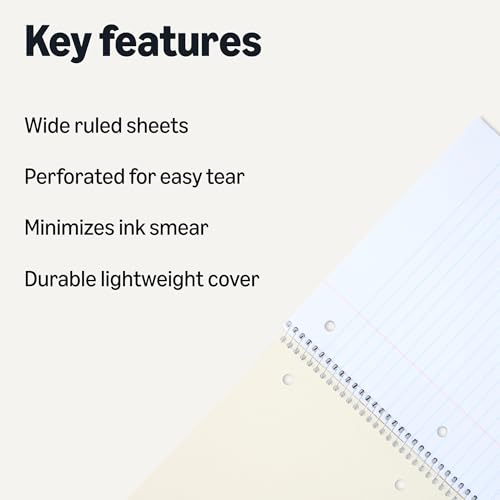 Amazon Basics Wide Ruled Spiral Notebooks, 8" x 10-1/2", 70 Sheets, Assorted Pastel Solid Colors, 5 Pack view 2
