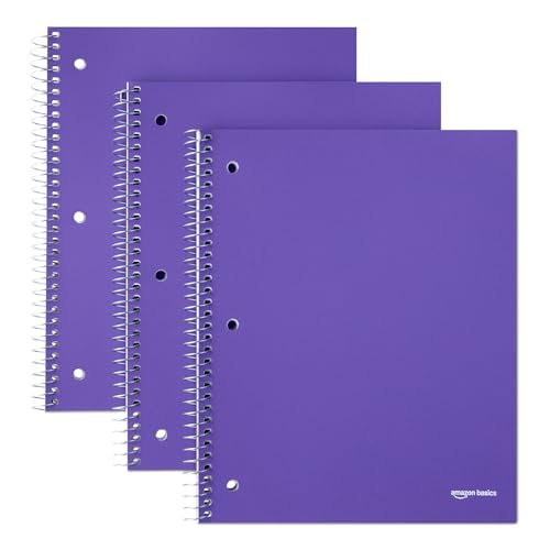 Amazon Basics Wide-Ruled Spiral Notebooks with Poly Cover, 8" x 10.5", 100 Sheets, Radiant Orchid, 3-Pack