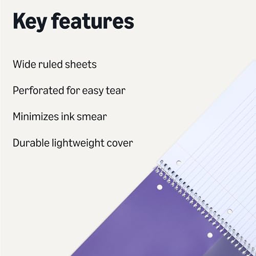 Amazon Basics Wide-Ruled Spiral Notebooks with Poly Cover, 8" x 10.5", 100 Sheets, Radiant Orchid, 3-Pack view 2