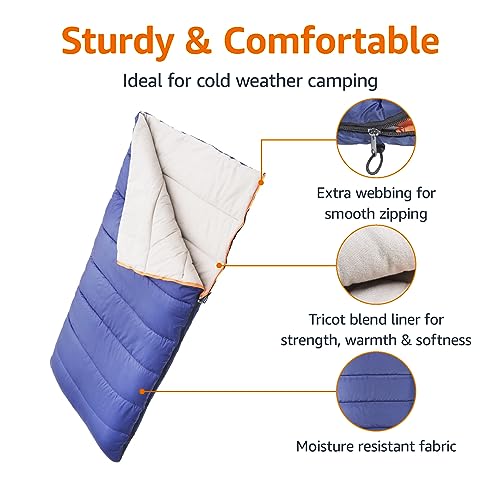 Amazon Basics 30°F Cool Weather Sleeping Bag, 75 Inches x 33 Inches, Blue
