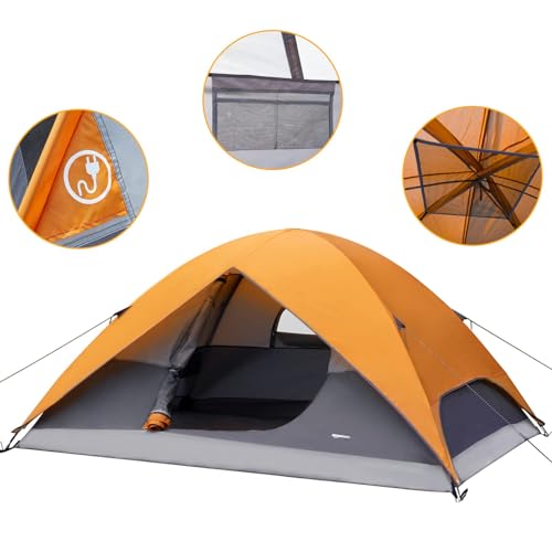 Amazon Basics 4-Person Camping Tent, 3-Season Dome Design with Rainfly, Orange/Grey