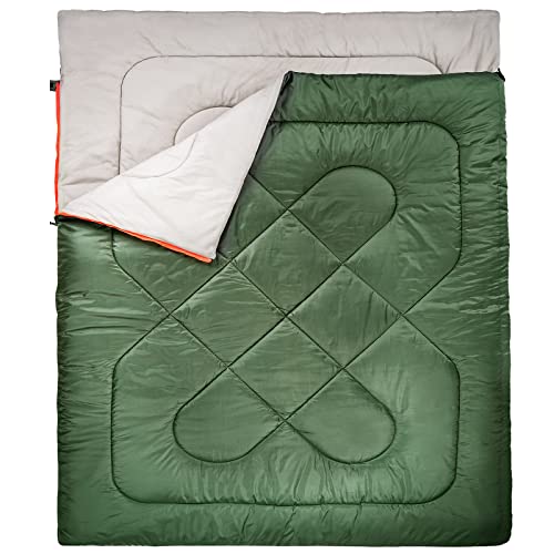 Amazon Basics 40°F Cool Weather Two-Person Sleeping Bag, 87 Inches x 59 Inches, Olive Green