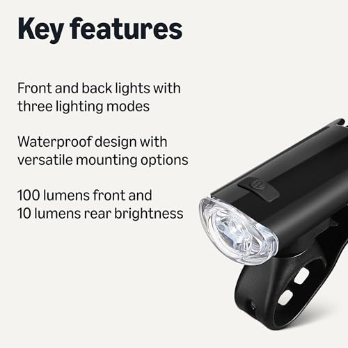 Amazon Basics Bike Lights for Day/Night Riding, Bicycle Lights Front and Back, Headlight Black, Taillight Red, Three Lighting Modes, Versatile Mounting Options view 2