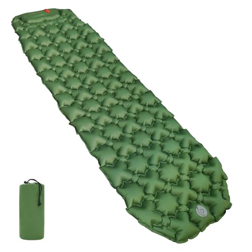 Amazon Basics Camping Sleeping Pad with Quick-Inflate Foot Pump, Water Resistant, Ultralight, Olive Green