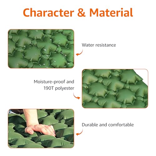 Amazon Basics Camping Sleeping Pad with Quick-Inflate Foot Pump, Water Resistant, Ultralight, Olive Green