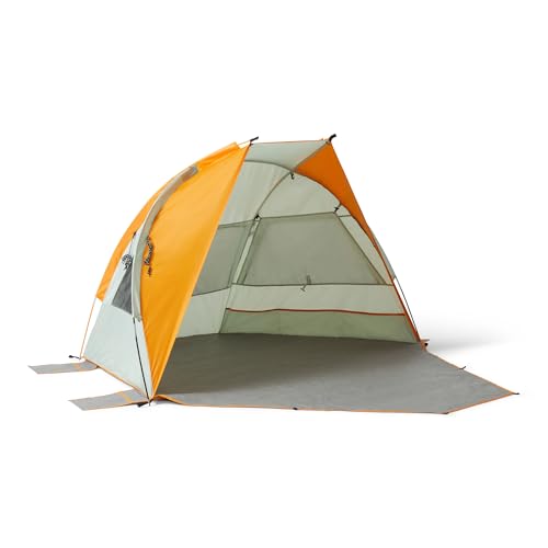 Amazon Basics Camping Sun Shelters with UPF50+ Protection, Mesh Windows for Ventilation, Simple Tool-Free Setup, 7 x 4 x 4 feet (LxWxH), Gray and Orange