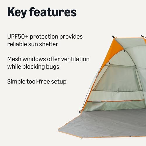 Amazon Basics Camping Sun Shelters with UPF50+ Protection, Mesh Windows for Ventilation, Simple Tool-Free Setup, 7 x 4 x 4 feet (LxWxH), Gray and Orange view 2