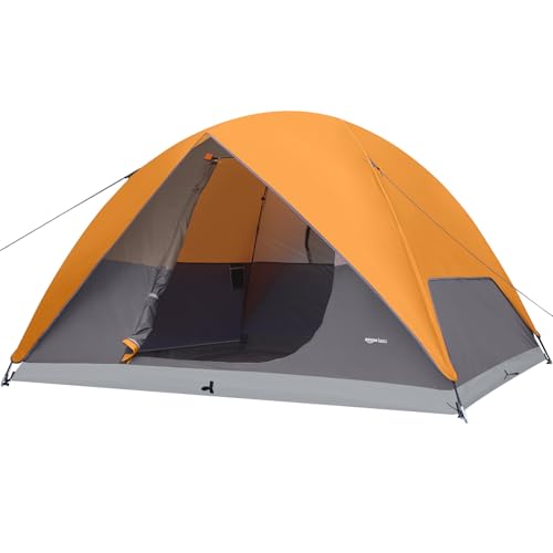 Amazon Basics Dome Camping Tent with Rainfly and Carry Bag, Orange and Grey, 6 Person