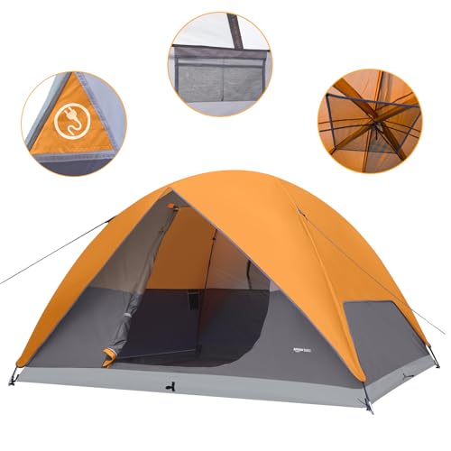 Amazon Basics Dome Camping Tent with Rainfly and Carry Bag, Orange and Grey, 6 Person