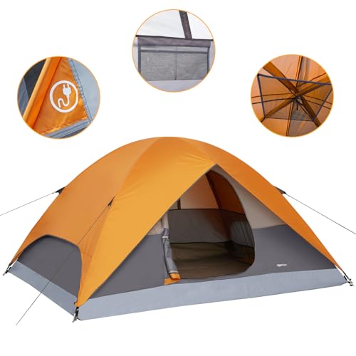 Amazon Basics Dome Camping Tent with Rainfly and Carry Bag, Orange and Grey, 2 Person