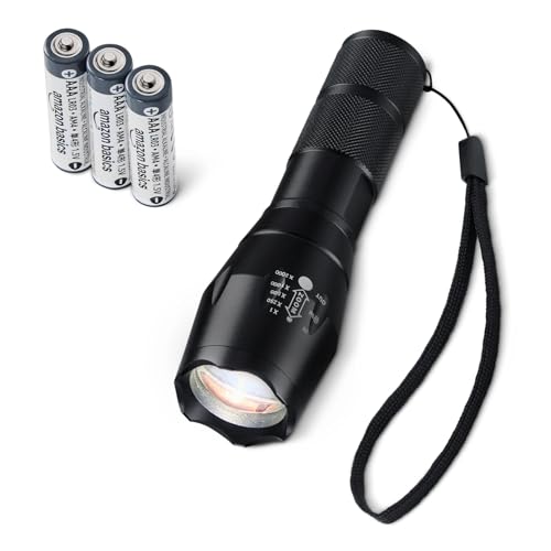 Amazon Basics Handheld LED Flashlight, 200 high Lumen flashlights Adjustable Brightness Focus, Black