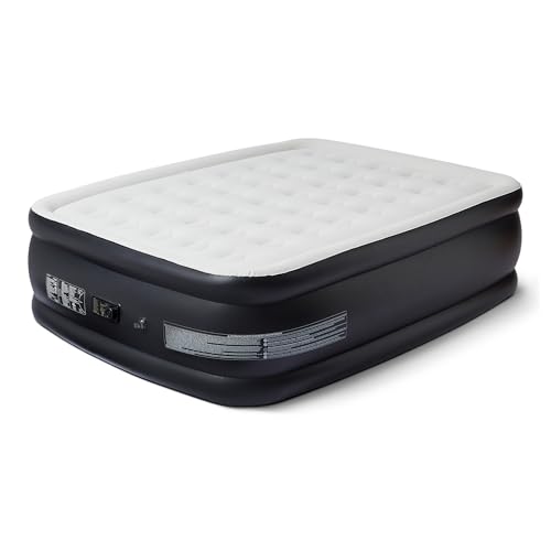 Amazon Basics Inflatable Air Mattress, Queen Size, 22in Height, with Built-in Pump, for Guests or Camping