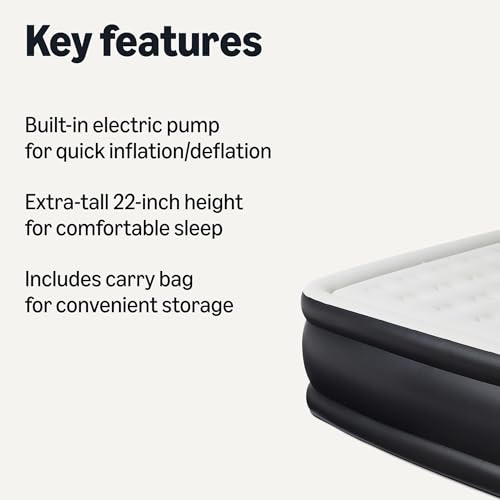 Amazon Basics Inflatable Air Mattress, Queen Size, 22in Height, with Built-in Pump, for Guests or Camping view 2