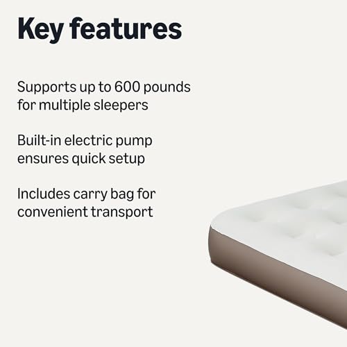 Amazon Basics Inflatable Air Mattress Queen with Built-in Pump, 600lb Capacity view 2