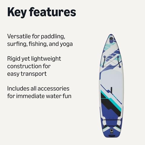 Amazon Basics Inflatable Stand Up Paddleboard with Accessories, 132" x 33" x 15", Blue view 2