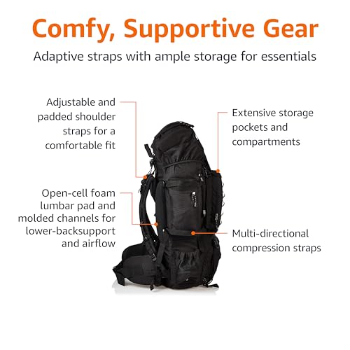 Amazon Basics Internal Frame Backpack, 75 Liters, Black