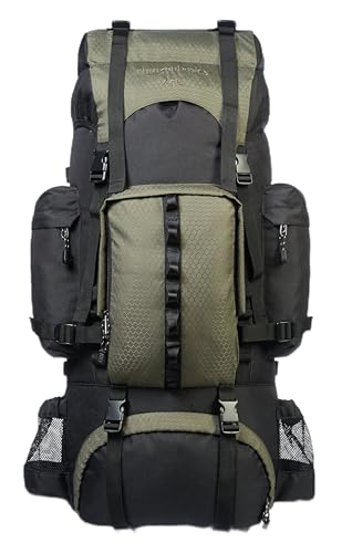 Amazon Basics Internal Frame Hiking Camping Rucksack Backpack with Rainfly - 15.5 x 7 x 32 Inches, 65 Liters, Green