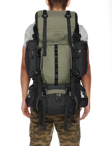 Amazon Basics Internal Frame Hiking Camping Rucksack Backpack with Rainfly - 15.5 x 7 x 32 Inches, 65 Liters, Green