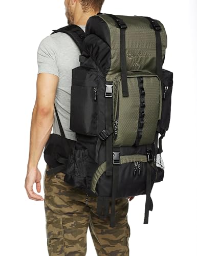 Amazon Basics Internal Frame Hiking Camping Rucksack Backpack with Rainfly - 15.5 x 7 x 32 Inches, 65 Liters, Green