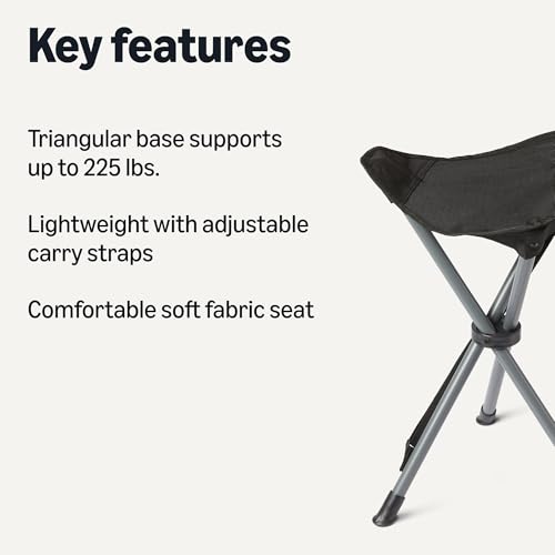 Amazon Basics Portable Camping Stool, Collapsible, Lightweight, for Hiking, Hunting, Fishing, Black view 3