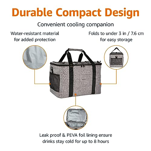 Amazon Basics Soft Insulated Leak-Proof Cooler Bag, Reusable, Portable, Keeps Cold, 50 Can Capacity, Gray view 2
