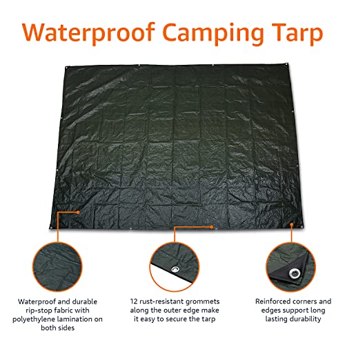 Amazon Basics Waterproof Multipurpose Camping Tarp, Tear Resistant with Reinforced Edges, Protective Cover, 8 Feet x 10 Feet, Dark Green view 2