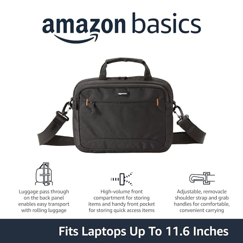 Amazon Basics 11.6 inch Laptop Bag with Shoulder Strap and Handle, Briefcase with Large Capacity Compartments for Tablets and Accessories, Black, 1-Pack view 3