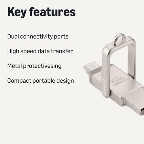 Amazon Basics 128GB USB Flash Drive, Thumb Drive Memory Stick with USB C and USB A Dual Ports, Champagne Silver view 2