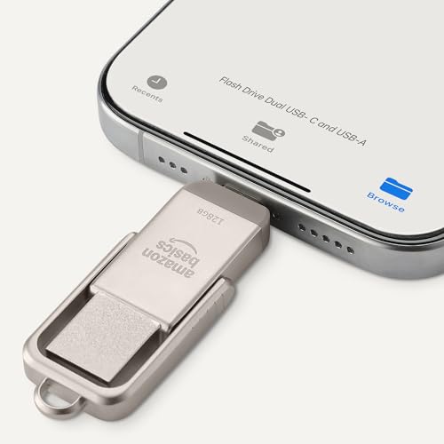 Amazon Basics 128GB USB Flash Drive, Thumb Drive Memory Stick with USB C and USB A Dual Ports, Champagne Silver view 3