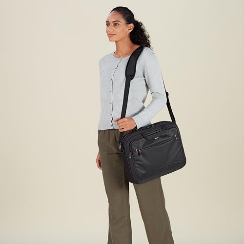 Amazon Basics 15.6 in Laptop Bag with Shoulder Strap and Handle, Large Capacity, Spacious Compartments, Black view 2