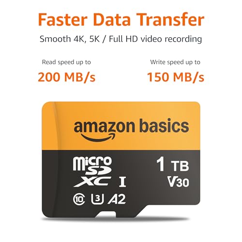 Amazon Basics 1TB microSDXC Card with Adapter for Smartphones, Full HD, Tablets, Drones, Action Cameras, Read Speed Up to 200MB/s, 1-Pack view 2