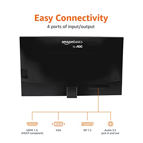 Amazon Basics 24-inch Full HD IPS Monitor, 75 Hz, 1080P, HDMI, Display Port and VGA Input, Adjustable Stand, VESA Compatible, Built-in Speakers for Office and Home, Black view 3