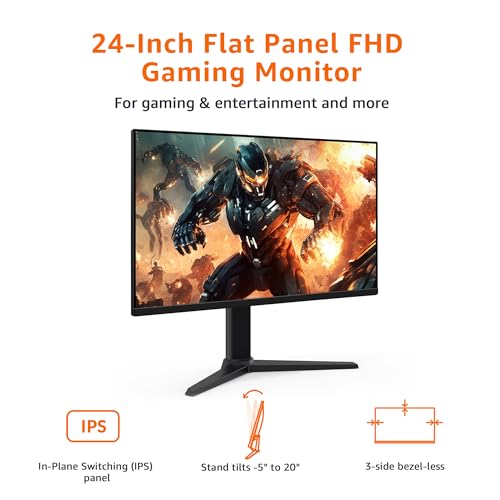 Amazon Basics 24 inch Gaming Monitor, FHD 1080P, 165Hz, VESA Compatible, Adaptive sync, 1ms Response, Black