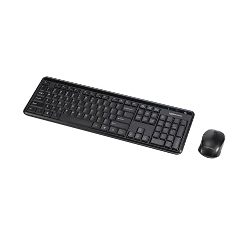 Amazon Basics 2.4GHz Wireless Keyboard and Mouse Combo, Quiet and Compact US Layout, Unifying USB Receiver, Black