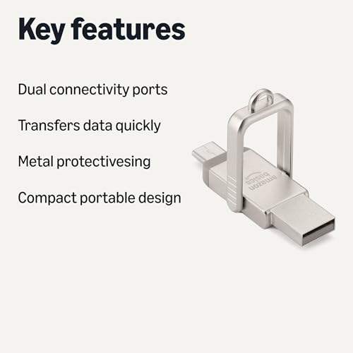 Amazon Basics 256GB USB Flash Drive, Thumb Drive Memory Stick with USB C and USB A Dual Ports, Champagne Silver view 2