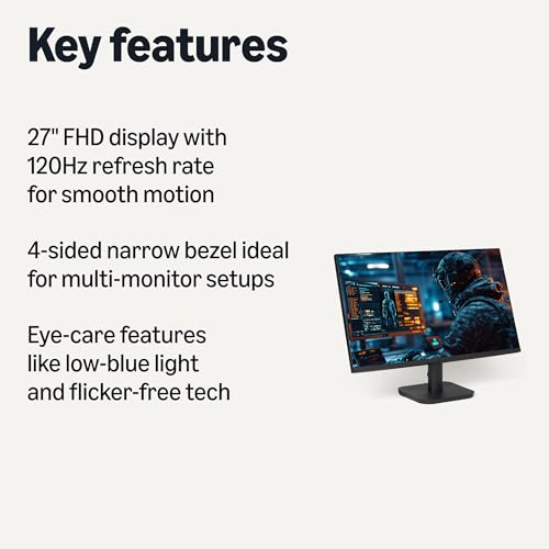 Amazon Basics 27-inch Computer Monitor, 120 Hz, 1080P, IPS, HDMI, DisplayPort, VESA Compatible for Office, Home view 2