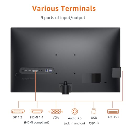 Amazon Basics 27 Inch Monitor, FHD 1080P, 100Hz, IPS, Built-in Speakers, VESA Compatible, USB Ports, Black view 3