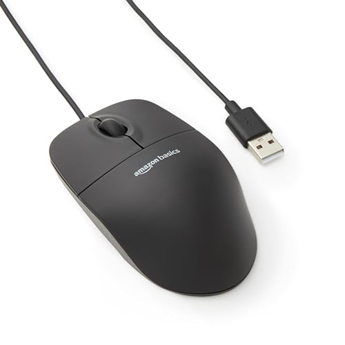 Amazon Basics 3-Button USB Wired Mouse with Responsive Tracking, Plug & Play, Compatible with Windows and Mac, Black