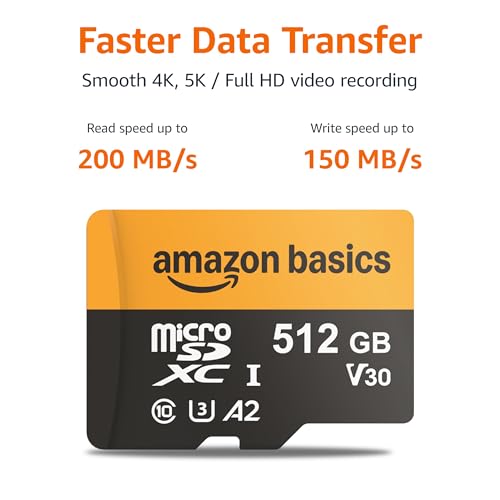 Amazon Basics 512GB microSDXC Card with Adapter for Tablets, Smartphones, Action Cameras, GoPRO, Drones, Full HD, Read Speed Up to 200MB/s, 1-Pack view 2