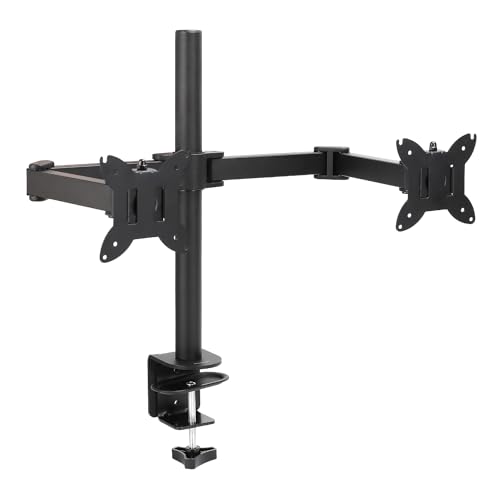 Amazon Basics Adjustable Dual Computer Monitor Arm Mount, Holds up to 32" Monitors, Black